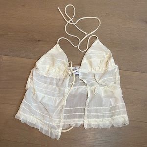 Princess Polly yellow Halter tie ruffle top